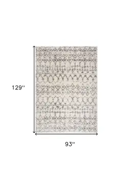 8' X 11' Gray and Ivory Southwestern Shag Power Loom Area Rug