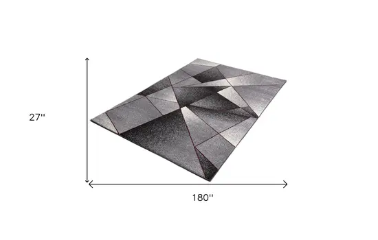 15' Gray And Ivory Geometric Shag Runner Rug