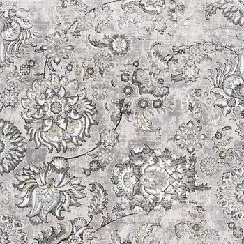 13' Gray And Ivory Floral Shag Runner Rug