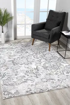 13' Gray And Ivory Floral Shag Runner Rug