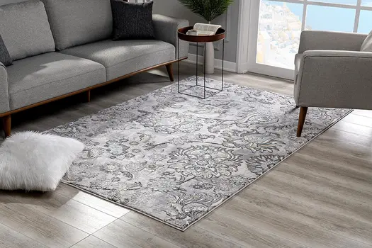13' Gray And Ivory Floral Shag Runner Rug