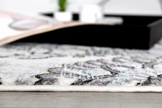 13' Gray And Ivory Floral Shag Runner Rug
