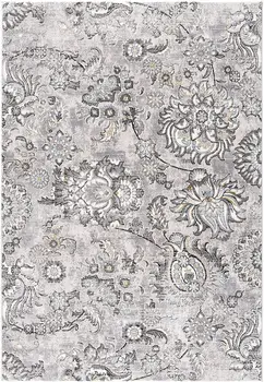20' Gray And Ivory Floral Shag Runner Rug
