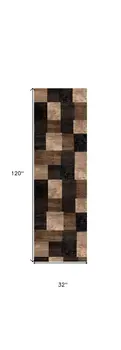 10' Brown Black and Tan Geometric Power Loom Runner Rug