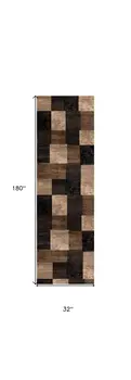 15' Brown Black and Tan Geometric Power Loom Runner Rug