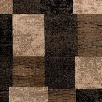 15' Brown Black and Tan Geometric Power Loom Runner Rug