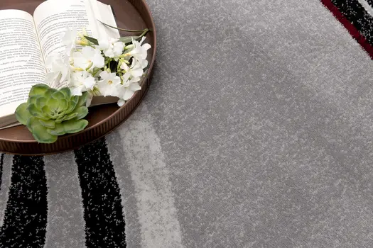 10' Gray and Black Abstract Power Loom Distressed Runner Rug
