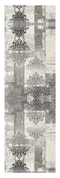 13' Gray and Ivory Damask Power Loom Distressed Runner Rug