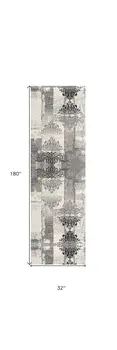 15' Gray and Ivory Damask Power Loom Runner Rug