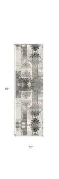 8' Gray and Ivory Damask Power Loom Runner Rug