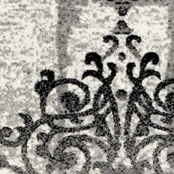 8' Gray and Ivory Damask Power Loom Runner Rug