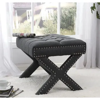 20" Gray Linen Tufted Ottoman