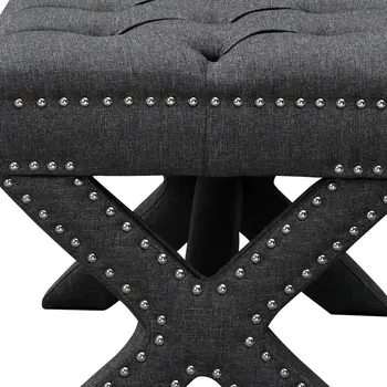 20" Gray Linen Tufted Ottoman