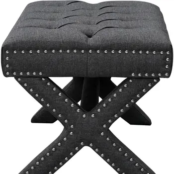 20" Gray Linen Tufted Ottoman