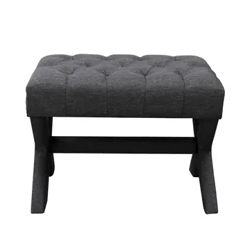 20" Gray Linen Tufted Ottoman
