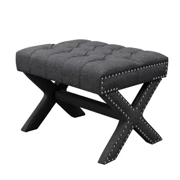 20" Gray Linen Tufted Ottoman