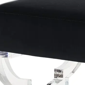 18" Black Velvet And Clear Ottoman