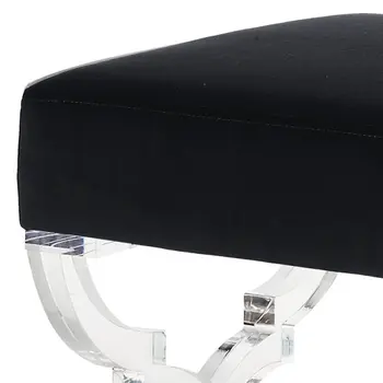 18" Black Velvet And Clear Ottoman