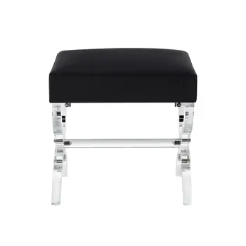 18" Black Velvet And Clear Ottoman