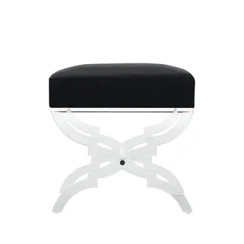 18" Black Velvet And Clear Ottoman