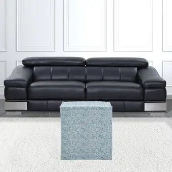 18" Blue Linen Floral Ottoman