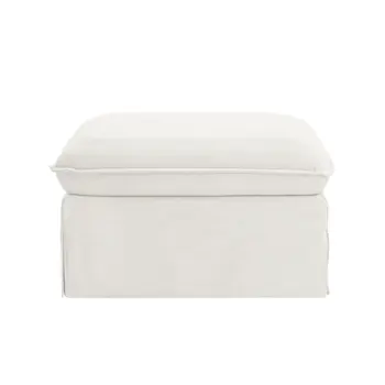 27" White Linen Ottoman