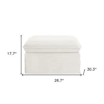 27" White Linen Ottoman
