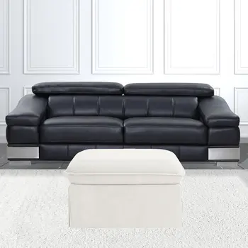 27" White Linen Ottoman