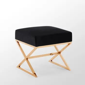 18" Black Velvet And Gold Ottoman
