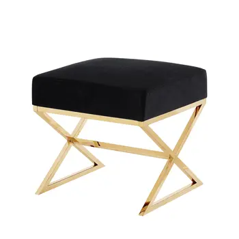 18" Black Velvet And Gold Ottoman