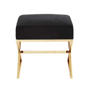 18" Black Velvet And Gold Ottoman