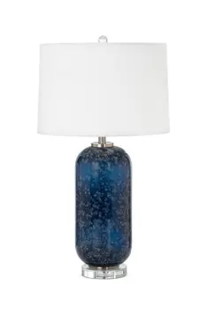 Set of Two 30" Blue Crystal Table Lamp With White Drum Shade