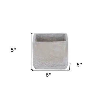 6" Light Gray Chevron Cement Indoor Outdoor Square Pot Planter