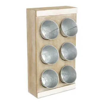 Set of Six Gray And Natural Galvanized Metal And Distressed Wood Wall Planter
