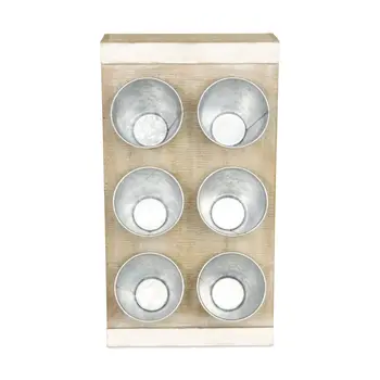 Set of Six Gray And Natural Galvanized Metal And Distressed Wood Wall Planter