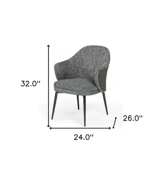 Gray and Black Upholstered Fabric And Faux Leather Wing Back Dining Arm Chair