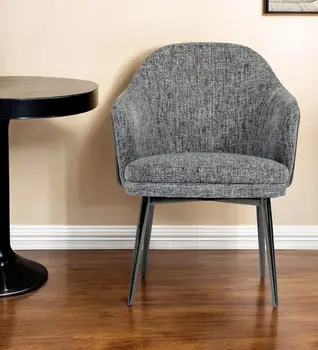 Gray and Black Upholstered Fabric And Faux Leather Wing Back Dining Arm Chair