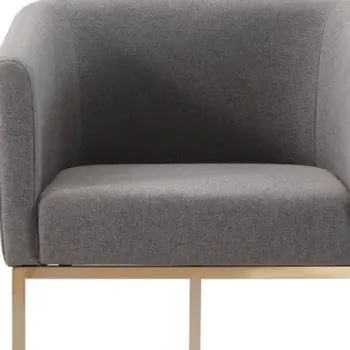 Dark Gray And Antiqued Brass Upholstered Fabric Dining Arm Chair