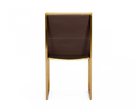 Set of Two Brown And Brass Upholstered Faux Leather Dining Side Chairs