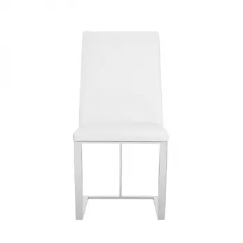 White And Silver Upholstered Faux Leather Dining Side Chair