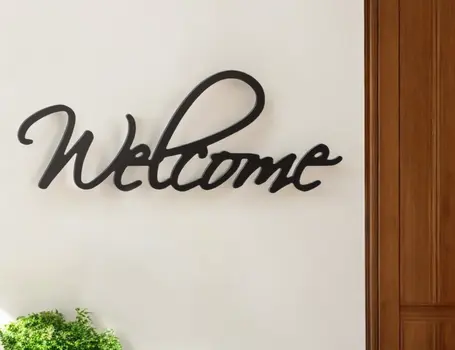 10" X 27" Black Welcome Wall Decor