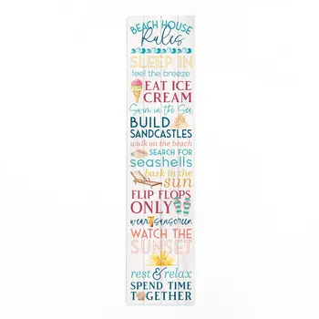 14" X 60" Blue and White Beach House Solid Wood Wall Decor
