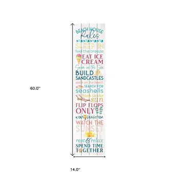 14" X 60" Blue and White Beach House Solid Wood Wall Decor
