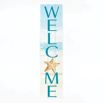 11" X 47" Blue and White Coastal Welcome Solid Wood Wall Decor