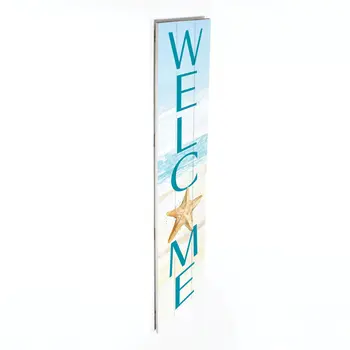 11" X 47" Blue and White Coastal Welcome Solid Wood Wall Decor