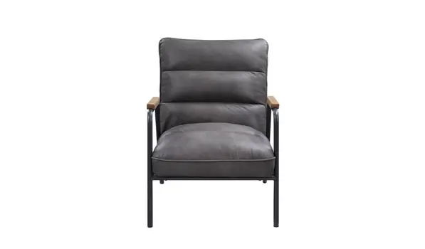 26" Gray and Black Top Grain Leather Tufted Lounge Chair