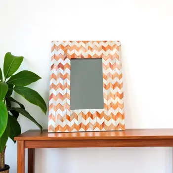 4" x 6" Orange And White Herringbone Bone Inlay Tabletop Picture Frame