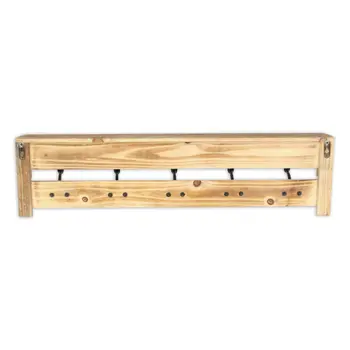 32" Natural Wood Five Hook Wall Mount Coat Rack