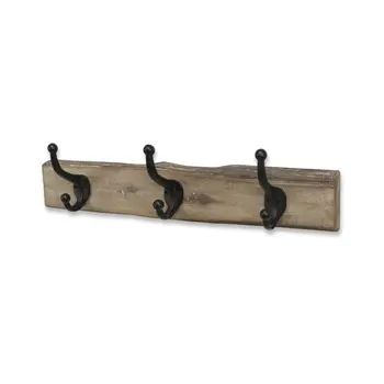 19" Brown Natural Rustic Live Edge Wood Three Hook Wall Mount Coat Rack