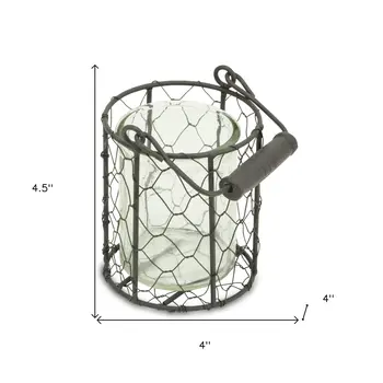 5" Clear and Brown Metal Tabletop Lantern Candle Holder